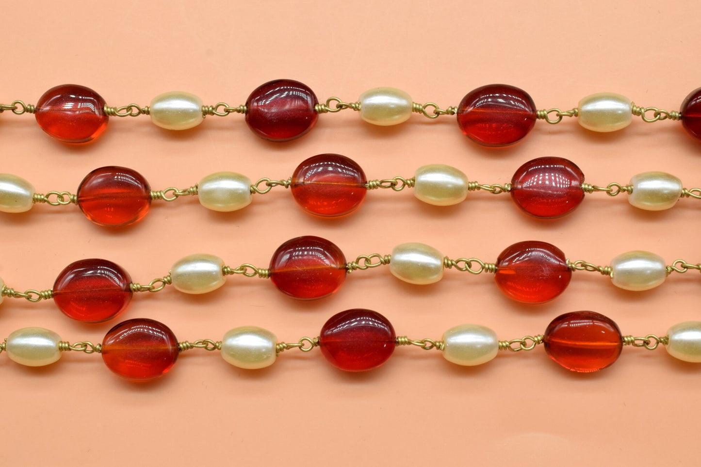 Garnet and Freshwater Big Pearl Rosary Chain,18K Gold Plated Oval Shape Beads,Diy Jewelry Making Beaded Chain By Foot For Necklace Wire Wrap