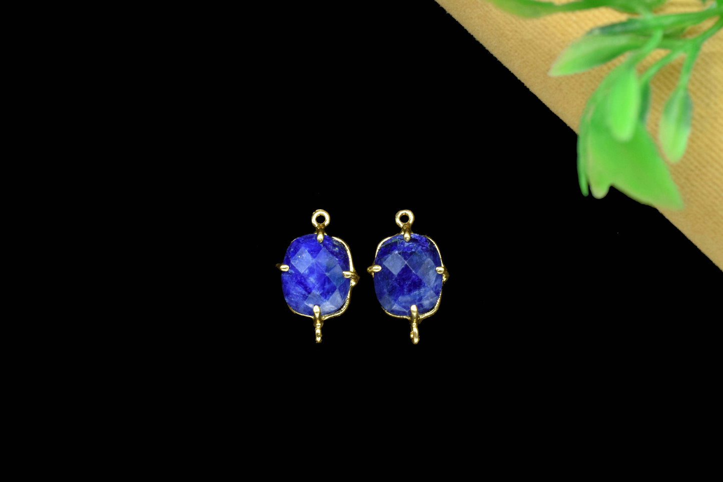 Blue Sapphire Prong Connector,double bail connector,Blue Sapphire jewelry,Handmade Gemstone Bezel,Sapphire Cushion Bezel Connector Jewelry