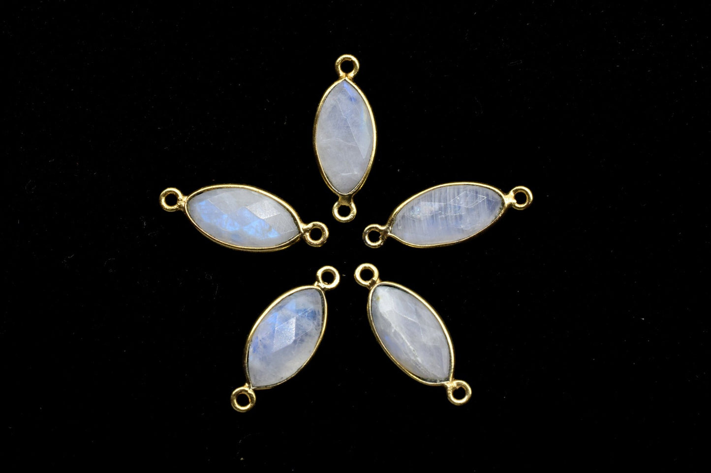 Moonstone 8x16mm marquise shape double bail charm,Moonstone marquise Connector Pendant, White Rainbow Bezel Link Double Bail Connector,