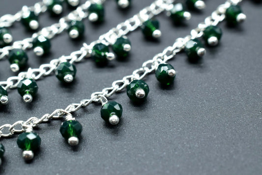 Emerald Quartz Cluster Rosary,Emerald Faceted Rosary Chain,Emerald Dangling Rosary,Unqiue Rosary,Wire Wrapped Jewelry,Beads Rosary Chain