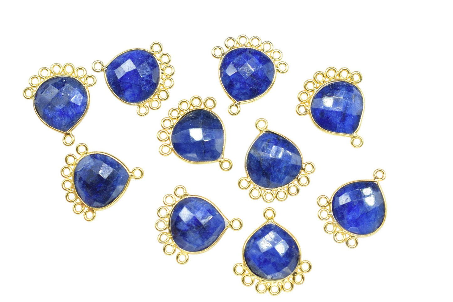 Blue Sapphire 14mm Heart Bezel Charm/Charms Connector/Handmade Jewellery Connectors/Gemstone Brass Component/Women Jewelry/B'day Gift