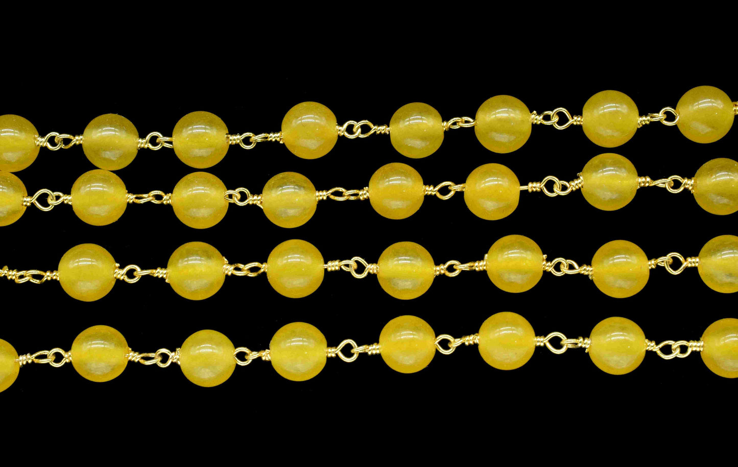 Yellow Chalcedony Quartz Smooth 6mm Round Beaded Chain,chalcedony Quartz Brass Wire Wrapped Necklace Chain,quartz gold Plating Beads Rosary