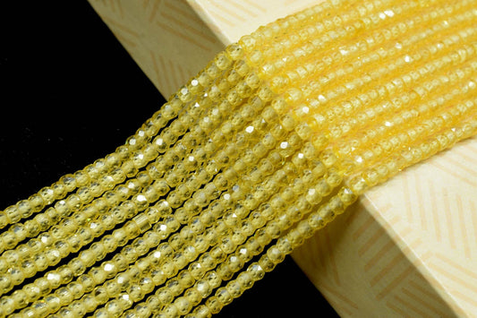 Yellow Sapphire 3mm Faceted Rondelle Beads,Natural Micro Yellow Sapphire Cubic Zircon Faceted Rondelle Beads/Yellow Sapphire Cubic Zirconia