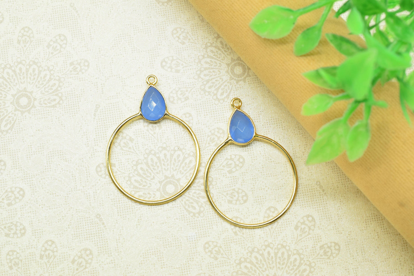 Gemstone Teardrop Earrings,Circle Handmade Pendants,Single bail Station Connector Jewelry,Earring Components,Findings Bezel Charms Pendants