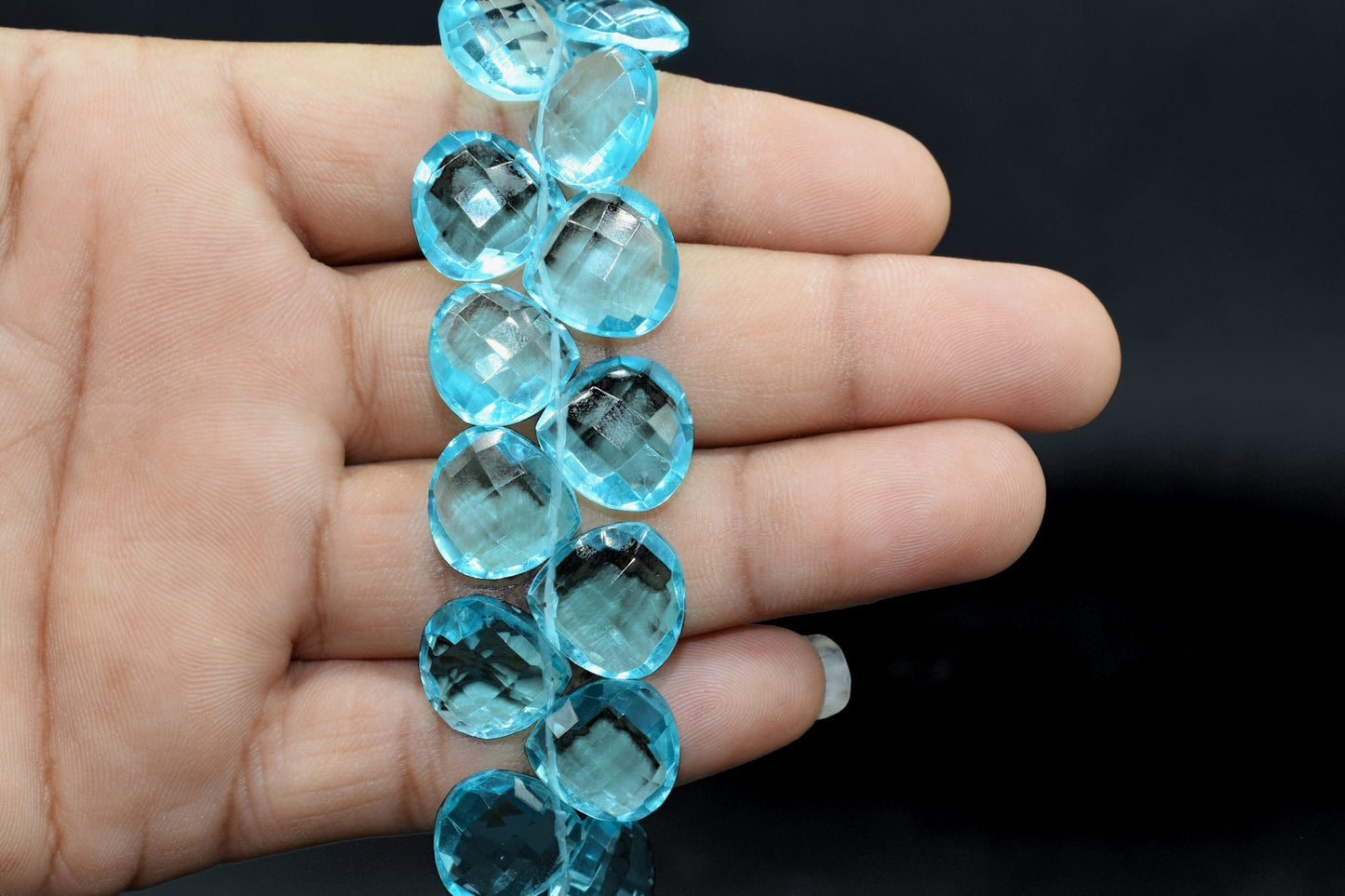 Blue Apatite Faceted 14mm Heart Shape Briolettes,Side drilled Briolette,Finest Apatite Briolette,Handmade Briolette, Birthstone briolettes,