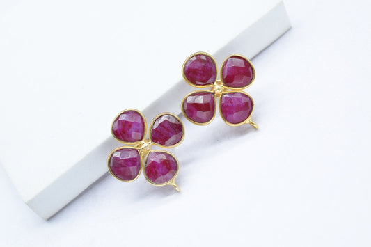 Ruby Gemstone Earring Connector/Gold Plated Jewelry/Ruby Handmade Jewelry/Bezel Component/Jewelry making Stone/Heart Shape Earring/Gift