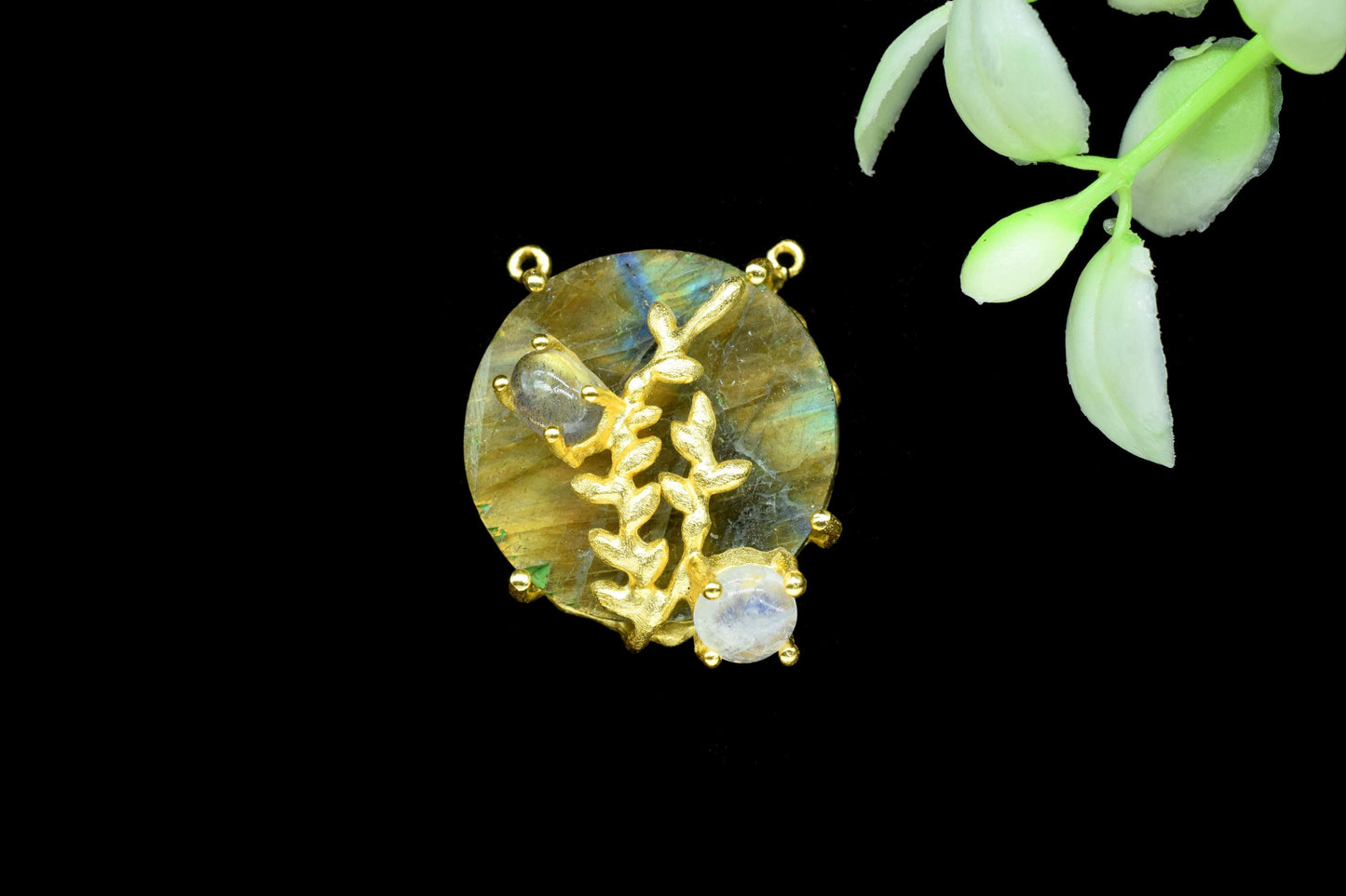Labradorite Leaf Pendant Charms,Handmade Craft,Gemstone Pendant Jewelry,Multi Stone Pendants,Prong Set Pendant,Loop Pendant,Engagement Gift