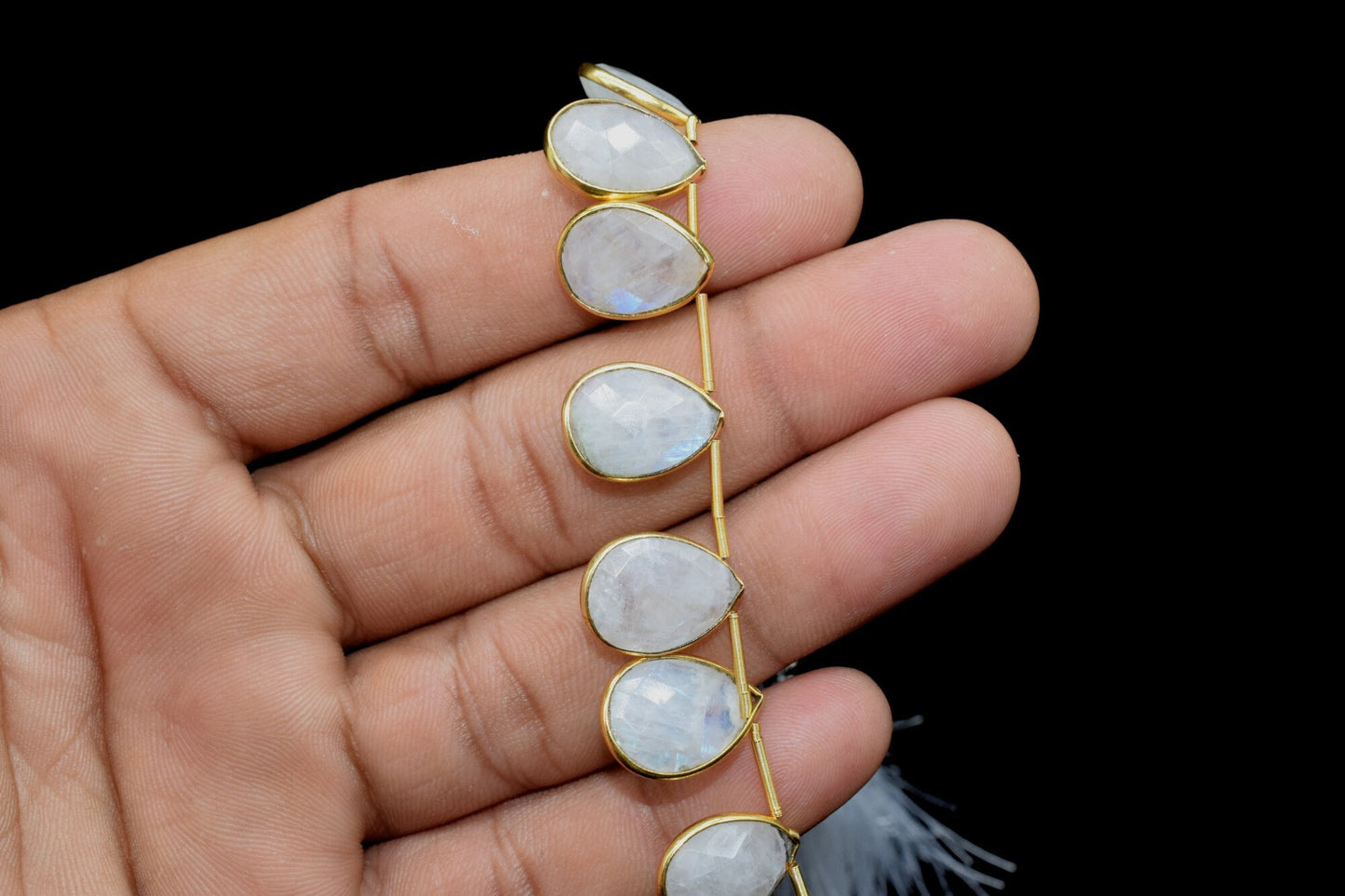 Moonstone Pear Shape Gold Plated Bezel strand,10x14mm pear Charms Making Jewelry Findings Supply, Moonstone Bezel charms,Moonstone Jewellery