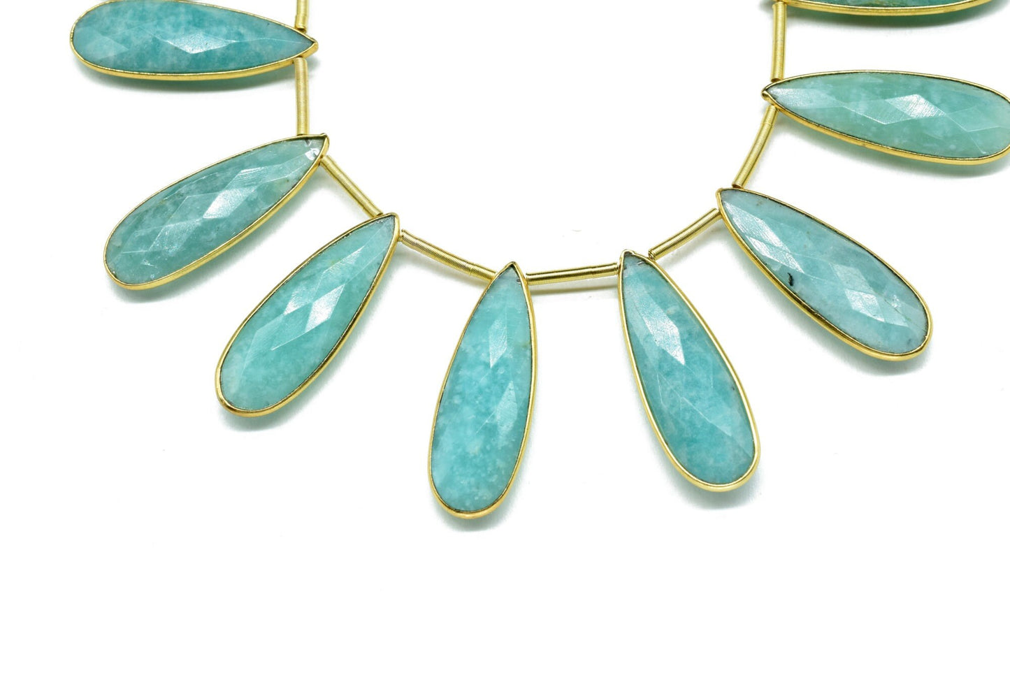 Natural Amazonite 10x30mm Teardrop briolettes,Gemstone 18k Gold Plated Single Bail charms,Amazonite gold plated briolette,Bezel strand