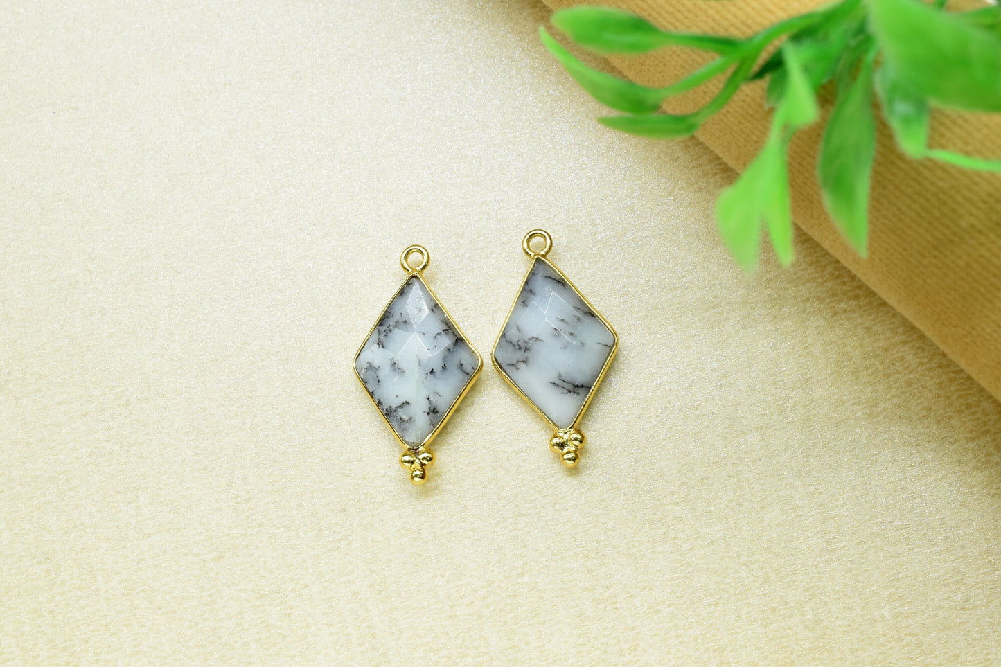 Dendrite Opal Faceted 15x20mm Diamond Shape charms,Dendrite Opal Gold Plated bezel Jewelry,Dendrite Opal Gemstone Bezel jewelry making,Gift