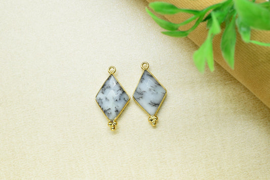 Dendrite Opal Faceted 15x20mm Diamond Shape charms,Dendrite Opal Gold Plated bezel Jewelry,Dendrite Opal Gemstone Bezel jewelry making,Gift