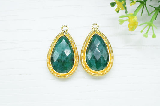 Emerald 12X20mm Bezel Charms,Gemstone Bezels,Boho Pendant Charms,Single Bail Pendant,Handmade Brass Pendant,Bezel Connectors,B'day Gift