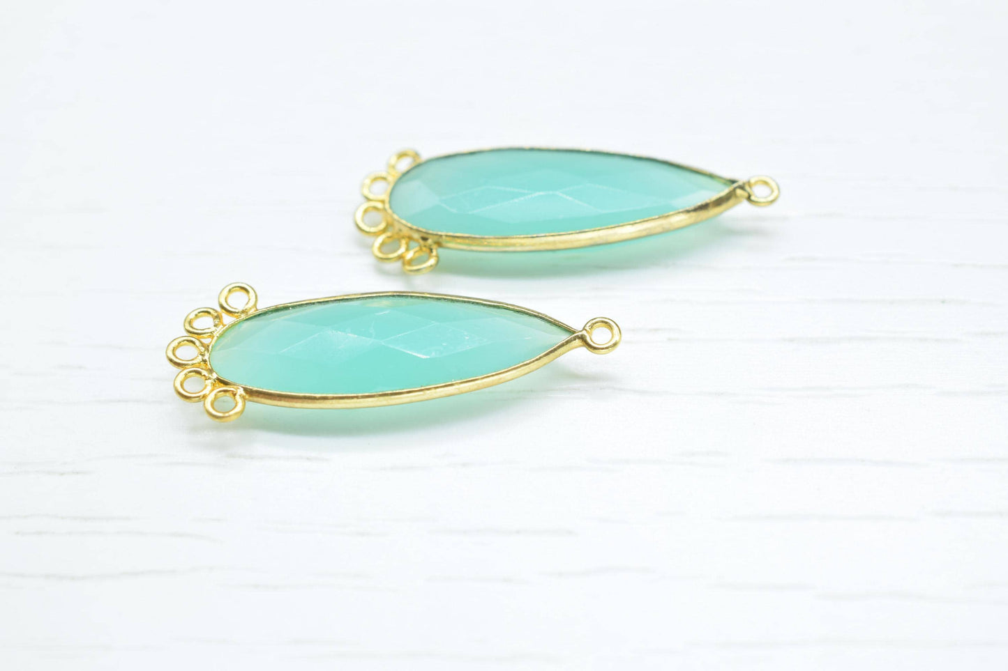 Aqua Chalcedony 10x30mm Teardrop Bezel Charm/Charms Connector/Handmade Jewellery Connectors/Gemstone Brass Component/Women Jewelry/Gift
