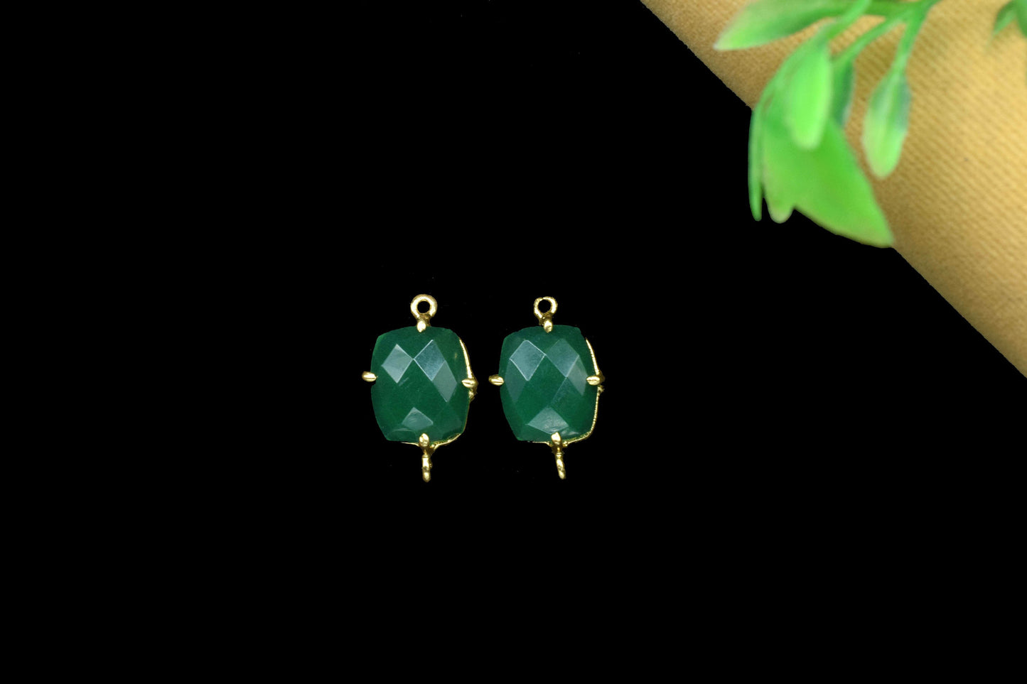 Green Onyx Gemstone 10x12mm Bezel Connector Jewelry,Green Onyx Handmade Gemstone Bezel,Green onyx Rectangle Shape double bail connector,Gift