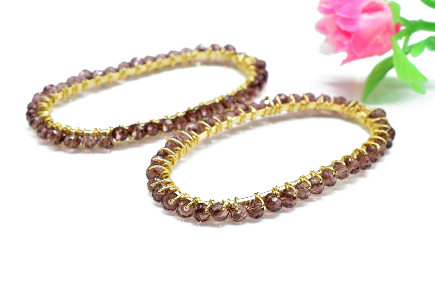 Pink Amethyst beads Finding Connector,Oval Pendant Component,Handmade Connector,Finding Necklace,Beaded Finding Component,Amethyst jewelry