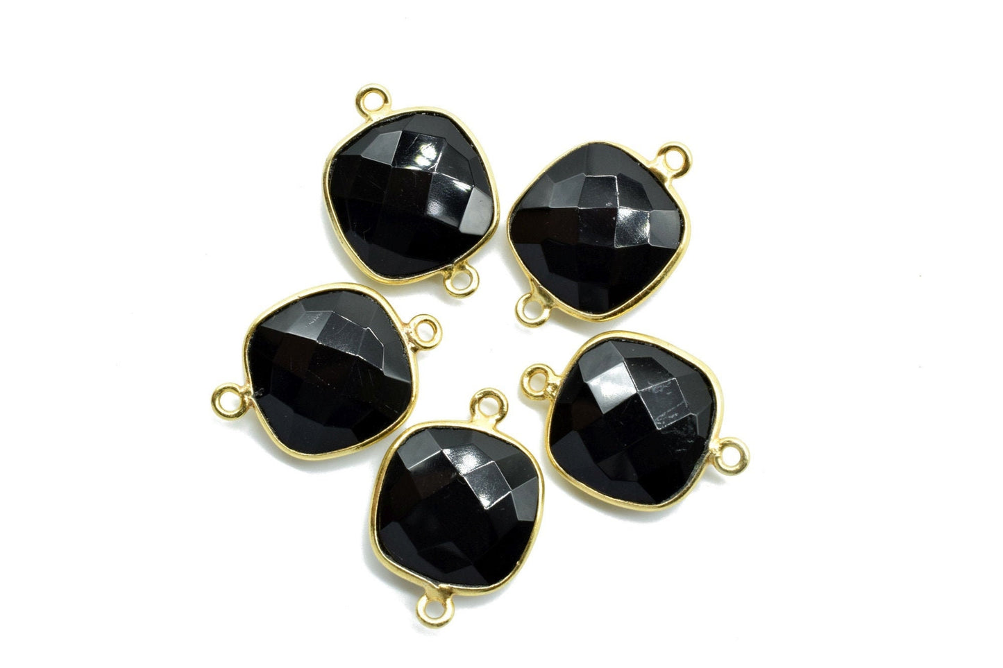 Black Onyx 14mm Cushion double bail connectors,Black Onyx Bezel Findings Cushion Charms,Black Onyx Cushion Gold Plated Shape Connector,