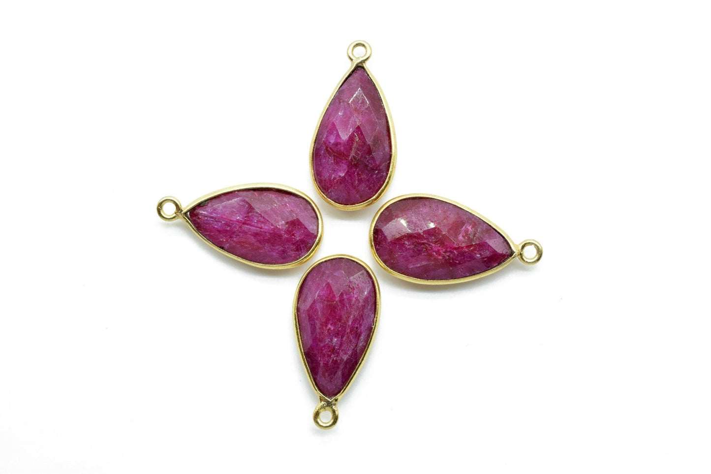 Ruby 10x18mm Pear shape charm,Ruby Pear Shape Bezel ConnectorGold Plated,Ruby Connector,Single Bail Connector,Jewelry Supply,Bezel Set Charm