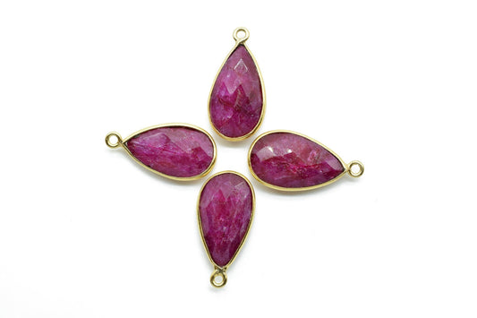Ruby 10x18mm Pear shape charm,Ruby Pear Shape Bezel ConnectorGold Plated,Ruby Connector,Single Bail Connector,Jewelry Supply,Bezel Set Charm
