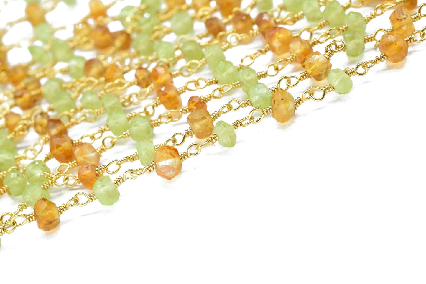 Peridot 3mm Beaded Chain,Faceted Peridot Rosary Style Beaded Chain,citrine beaded chian,multi gemstone beaded chian,wire wrapped,handmade,