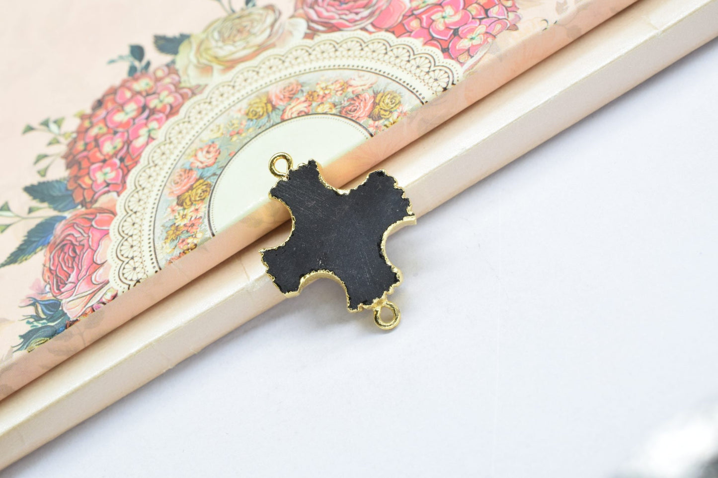 Black Onyx Cross Pendant,Double Bail Connector,Handmade Pendant,Black Onyx Pendants Jewelry,Gemstone Jesus Pendant,bracelet Pendant Charms