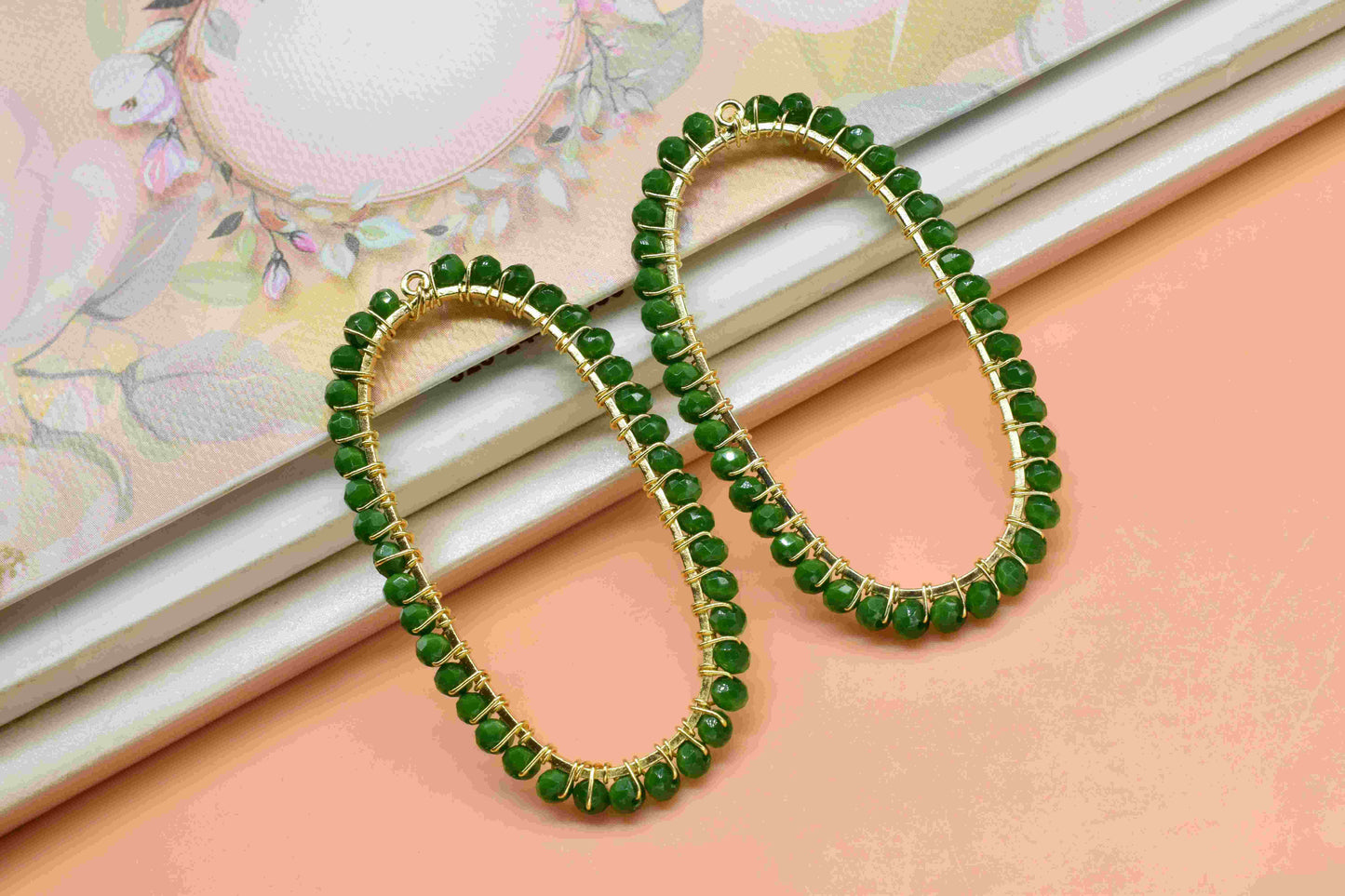 Natural Emerald beads Finding Connector,Oval Pendant Component,Handmade Connector,Finding Necklace,Beaded Finding Component,Emerald jewelry,