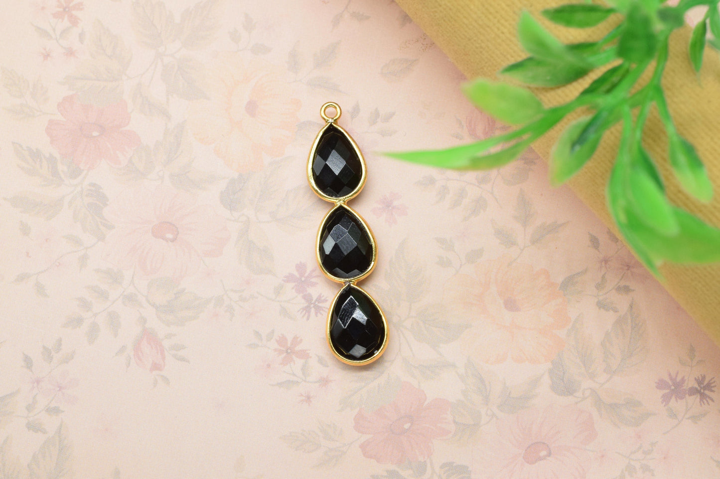 Three Stone Bezel Pendants,Gemstone Teardrop Charms,Handmade Beads Jewelry,Components Earring Connector,Single bail Station Bezel Link,Gift