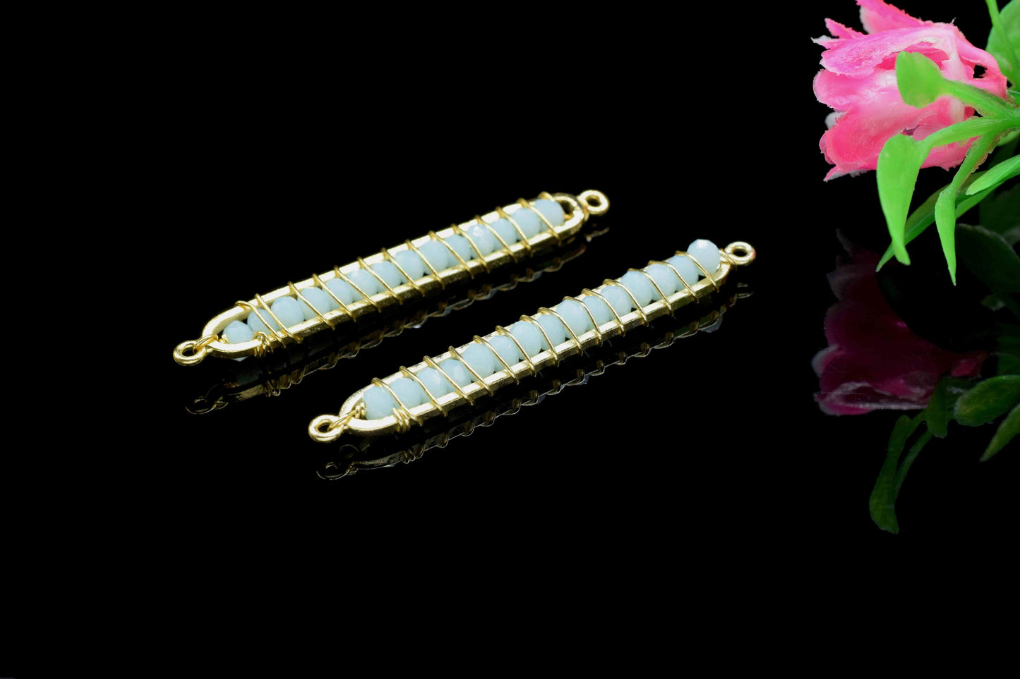 Aqua Chalcedony beaded Bar Finding Connector,Bar Pendant Necklace,Aqua Bar Bracelet,Beaded Bar Finding Component,Aqua Quartz jewelry,Gift