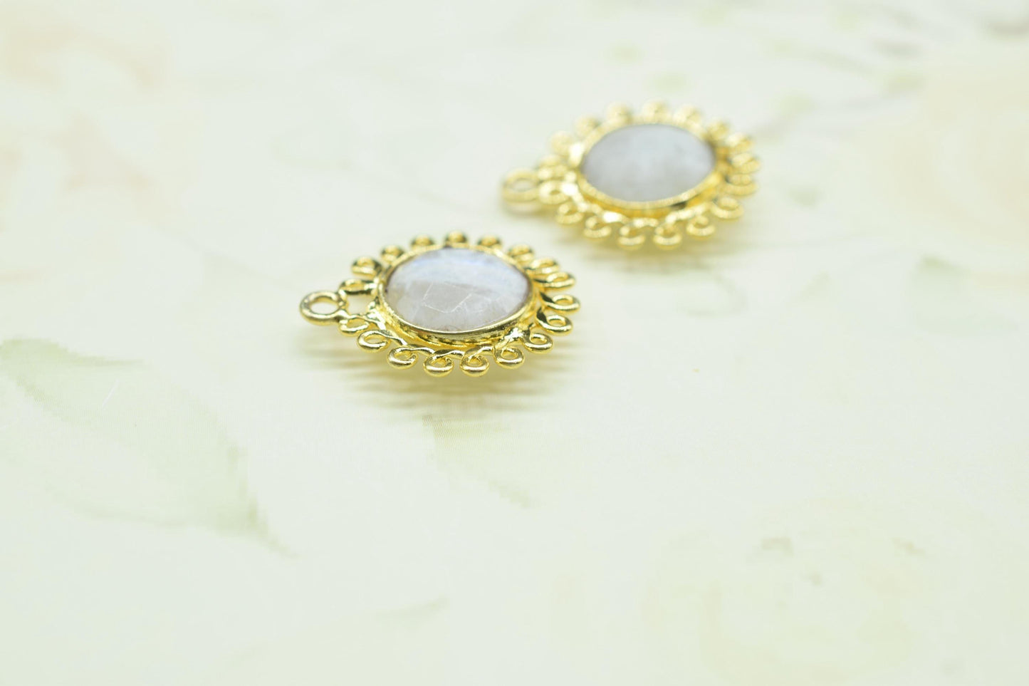Natural Moonstone 10mm Round Bezel Charm,Gemstone Brass Component,Single Bail Pendant,Round Faceted charms,Handmade Jewellery Connector,Gift