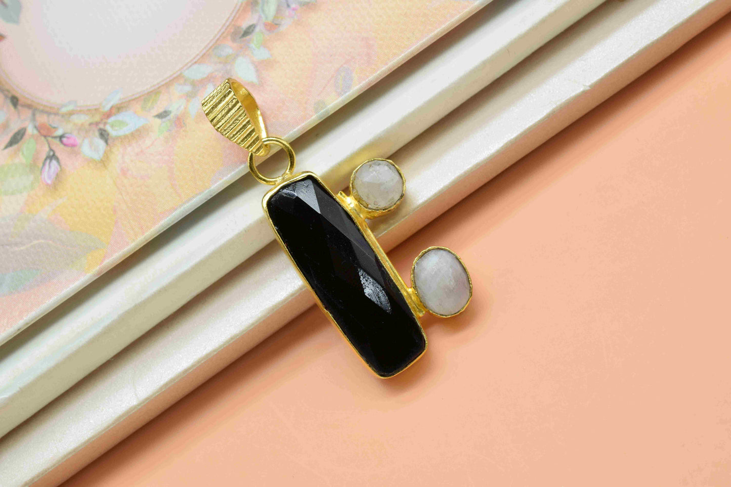 Multi Gemstone Pendant,Black Onyx 8x25mm Rectangle Shape Pendant,Black Onyx Faceted Necklace,Gemstone Pendant,Gemstone Pendant Jewelry,Gift