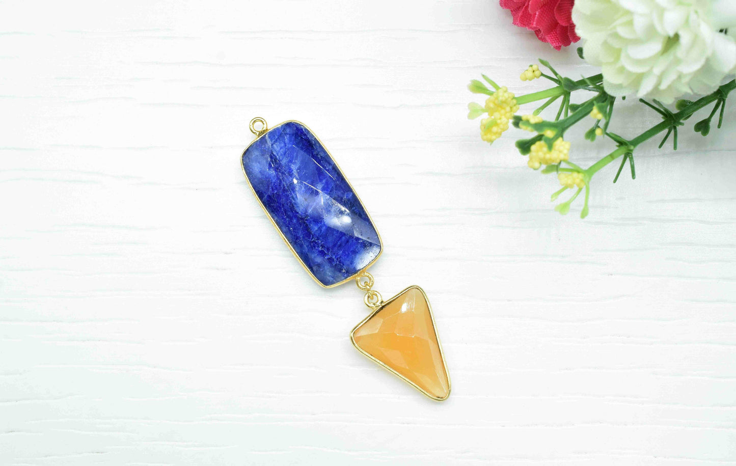 Sapphire Pendant Charms , Citrine Dangle Earring Component , Multi Gemstone Dangle Earring , Component Jewelry , B'day Gift