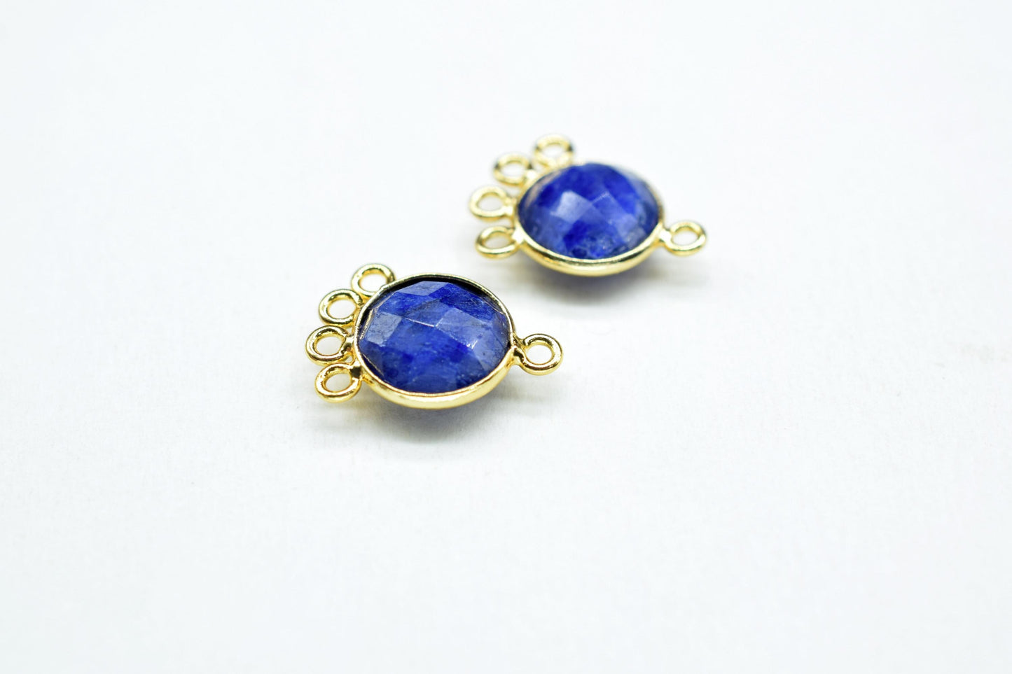 Blue Sapphire 10mm Round Bezel Charm/Gemstone Brass Component/Single Bail Pendant charms/Round Handmade Jewellery Connector/B'day Gift