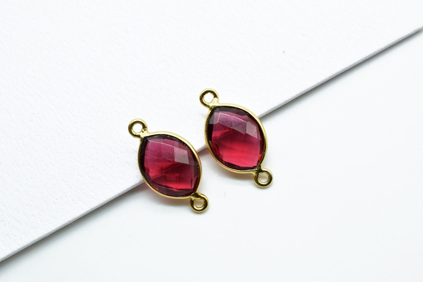 Pink Tourmaline 10x13mm Eye shape double bail charms,Pink Tourmaline pendant,Tourmaline Gold Plated bezel,Faceted Charms Connector Jewelry