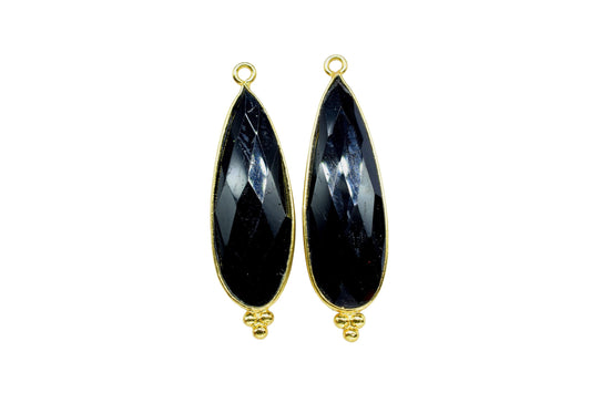 Black Onyx 10x30mm Bezel charms,Black Onyx Pendant,Bezel Link Supplies,Black Onyx Jewelry Making,Brass Connector Pendant,GemstoneTeardrops