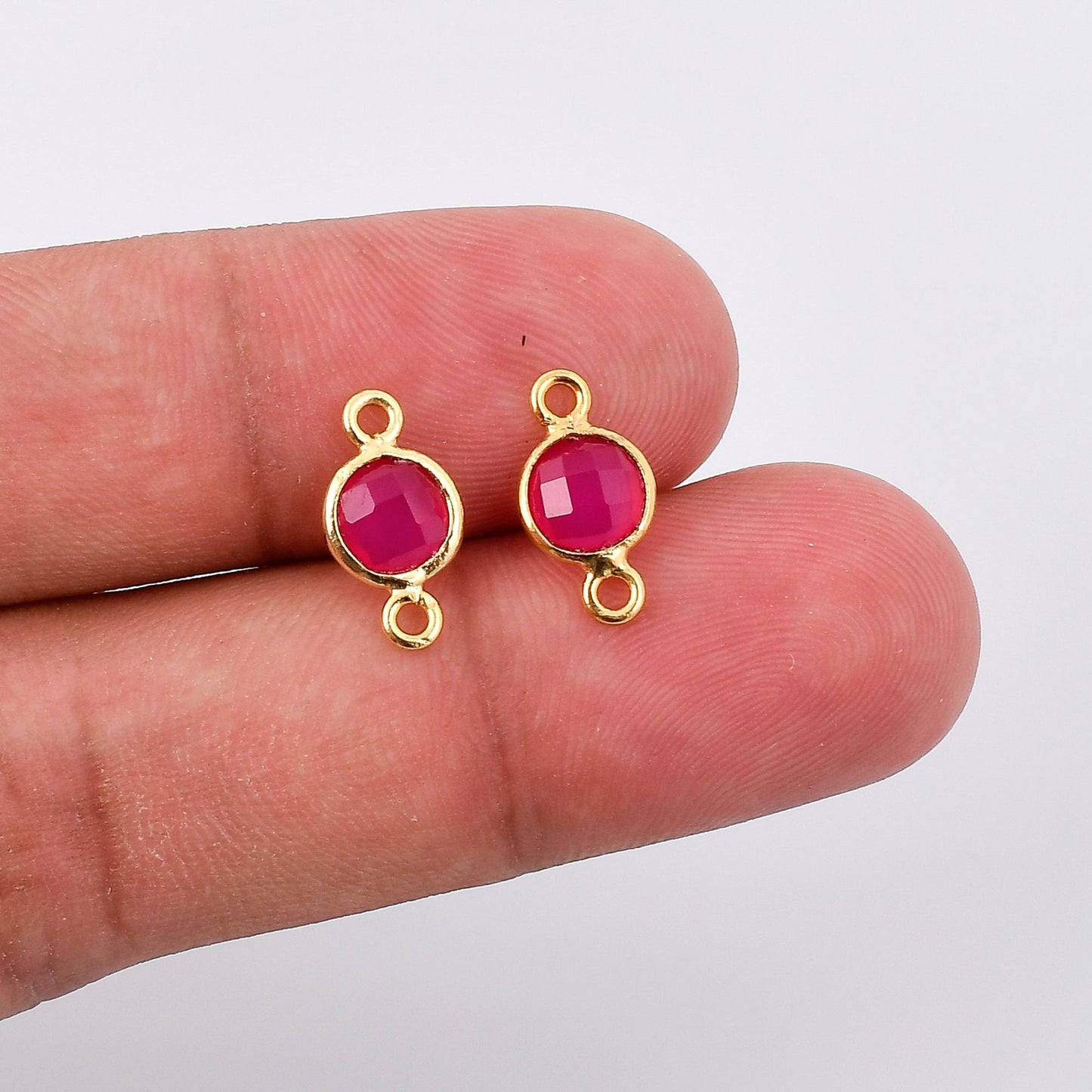 Pink chalcedony 6mm Round Bezel dual connector,Chalcedony Gold Plated bezel,chalcedony Bezel,Gold Vermeil Bezel,jewelry Gold-Filled bezel