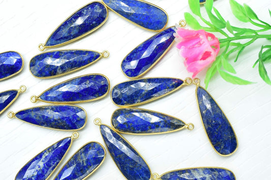 Lapis Lazuli 10x30mm Charm, Lapis Lazuli Pendant,Gemstone Pendant, Dainty Charms,Teardrop Pendant, Lapis Lazuli Connectors, Gemstone Charm