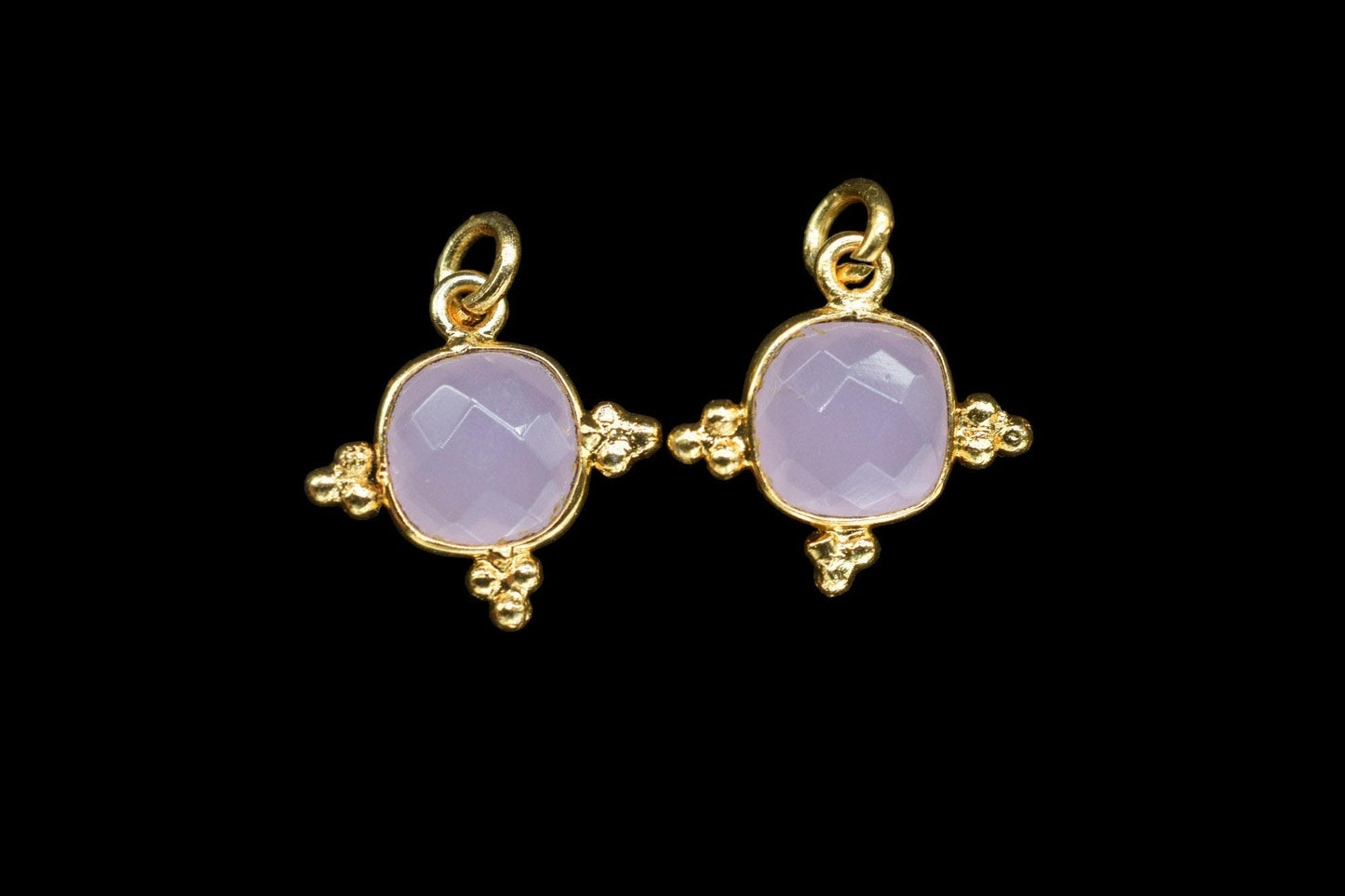 Rose Quartz 8mm Cushion Bezel charm/Station Bezel Link Supplies/Rose Quartz Jewelry Making/Square Pendant//Gemstone Connector Pendant