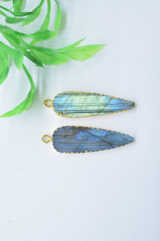 Labradorite Teardrop Pendant,Single Bail,Necklace Connectors,Labradorite Jewelry,Gemstone Electroplated Charm,Handmade Pear Shape Connector