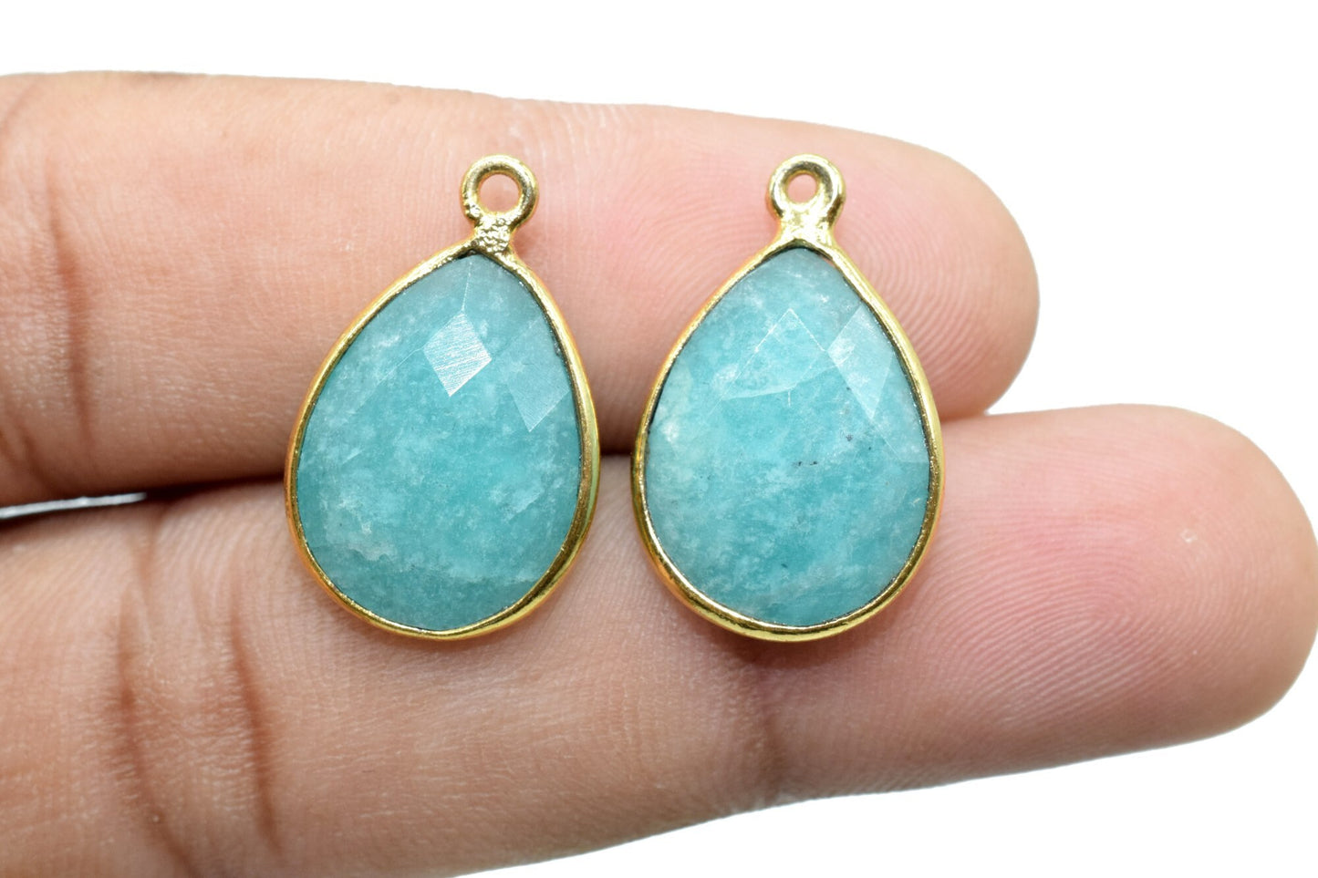 Amazonite 12x16mm Bezel charm,Amazonite Teardrop pendant,Amazonite Faceted Bezel Link Connector,Amazonite Bezel charms