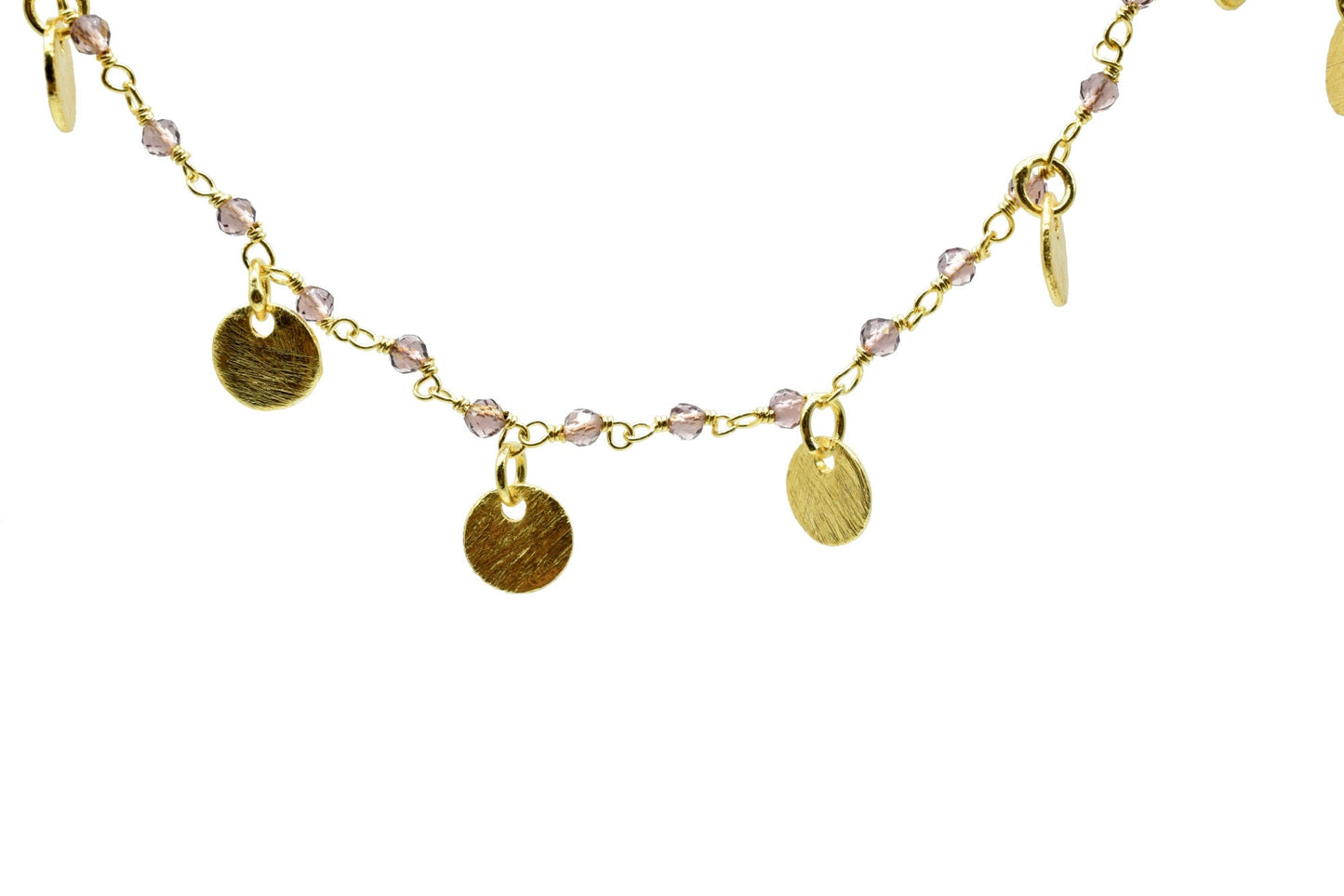 Amethyst 2mm Beaded & Circle Charm Chain,Gold Plated Rosary Chain,Wire Wrapping Gemstone Chain,Gemstone chain,Anti-Tarnish Finished chains