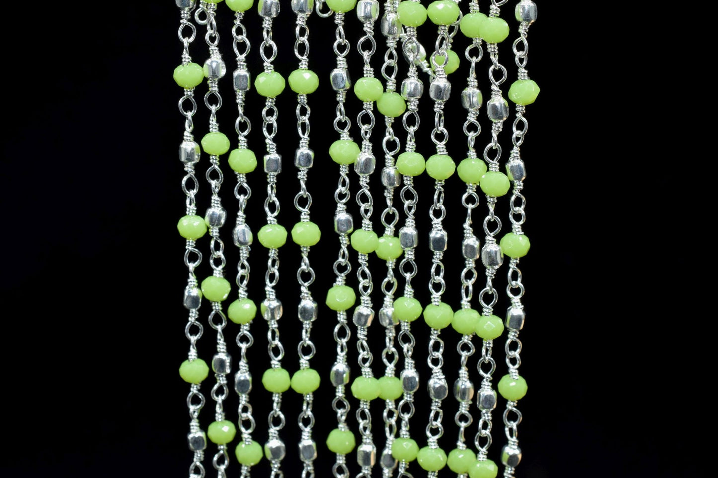Chrysoprase Wire Wrapped Beaded Chain,Rosary Style Chain,Jewelry Supplies,Bulk Rosary Roll,Green Gemstone Rosary,chrysoprase Rosary Roll,