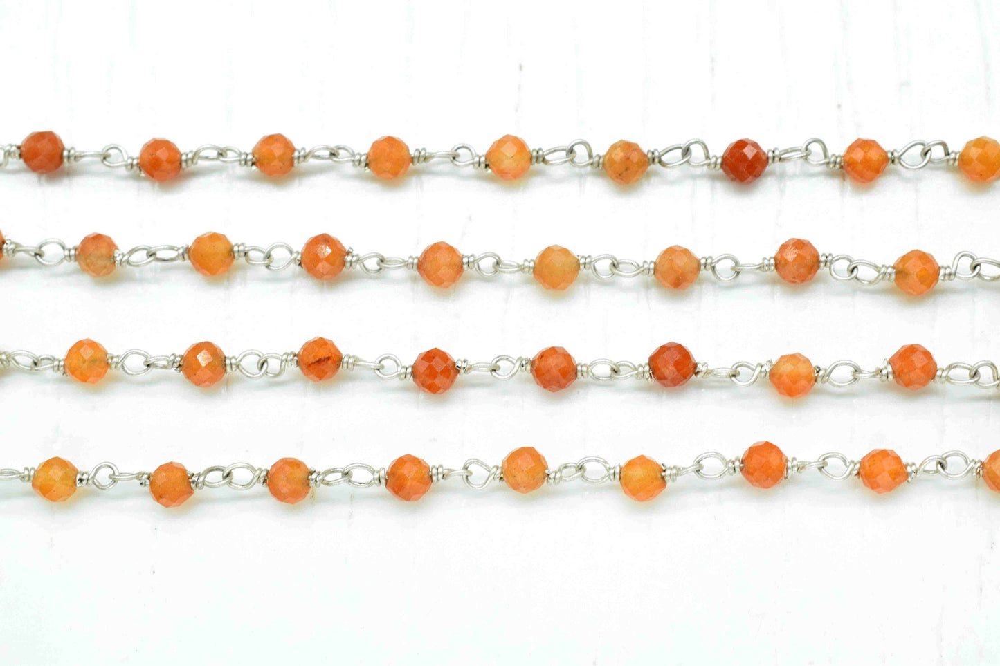 Carnelian Faceted Gemstone 3mm Beaded Chain,Faceted Rosary Chain,Gemstone rosary style chain,Carnelian Beaded Wire Wrapped Gemstone Beads
