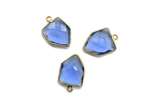 Iolite 13x17mm Bezel charm,Iolite fancy pendant,Iolite Gold Plated bezel,Brass Charms,Connector,Iolite Jewelry Making charms,-Charm Pendant