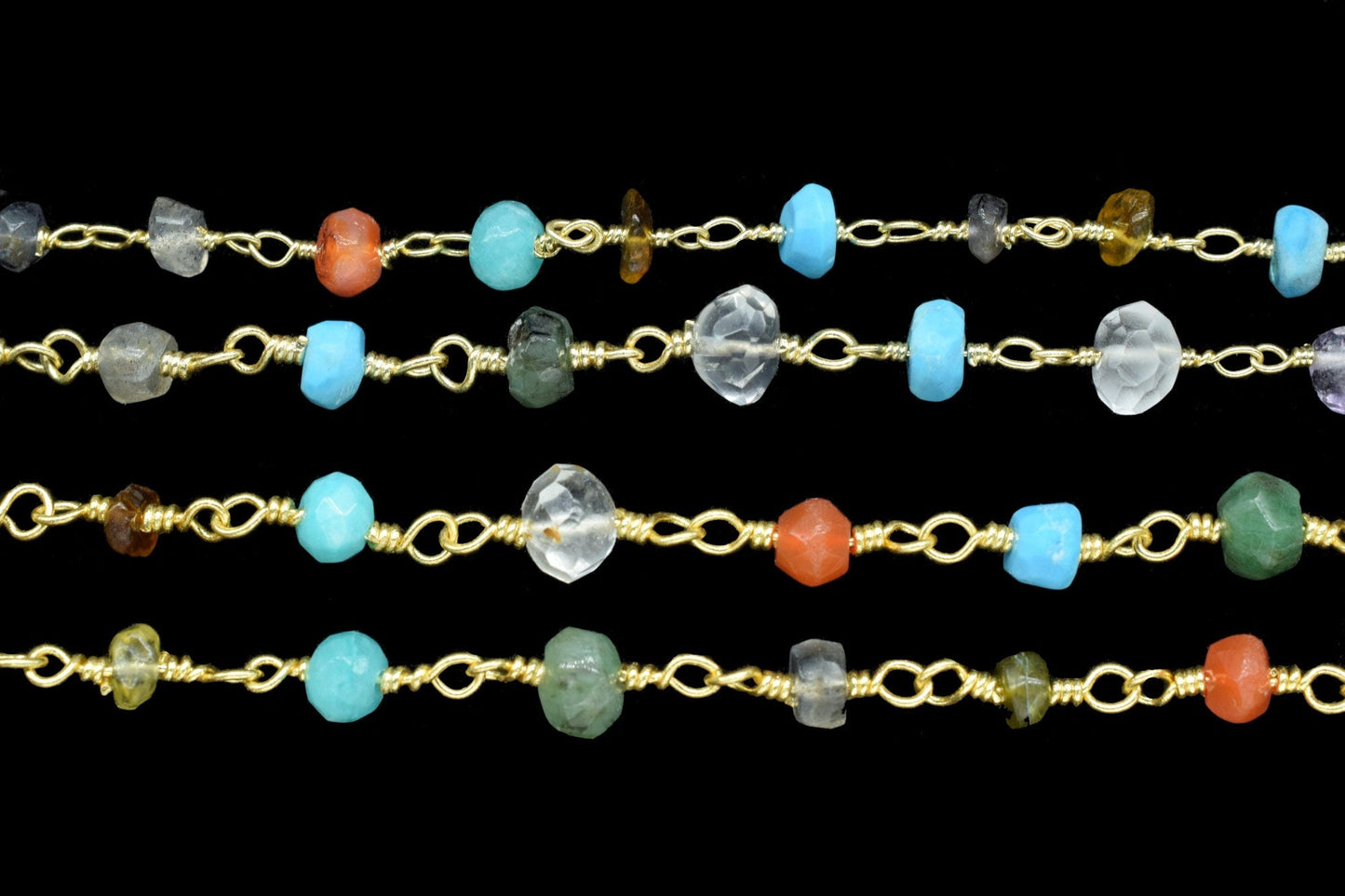 Multi Disco Faceted Beads Rosary Chain,Jewelry Chain,Wire Wrapped Beaded Chain,Necklace Chain,Multi Gemstone rosary,Brass Beads chains Gift