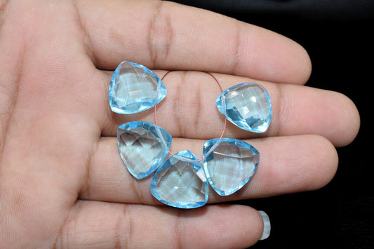 Sky Topaz Faceted Trillion Shape Briolettes,Side drilled Briolette,Finest Topaz Briolette,Handmade Briolette,December Birthstone briolette