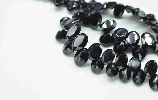 Black Onyx Faceted Beads Briolettes,Gemstone Oval Beads Necklace,Strand Beads jewelry,Handmade Station Link,Semi Precious loose Beads Gift