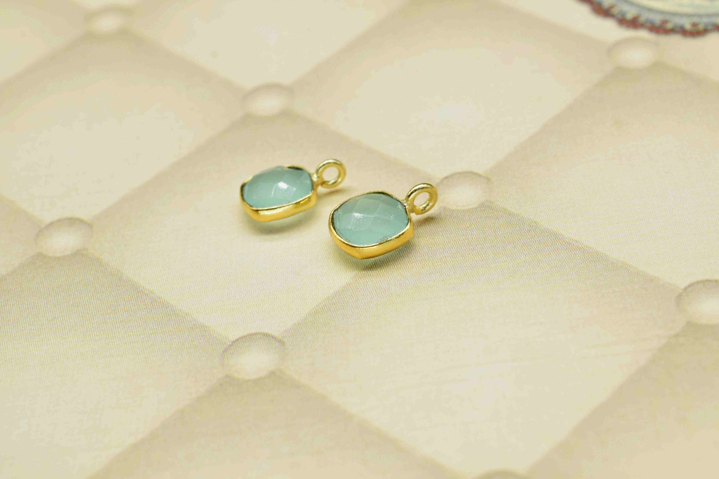 Aqua Chalcedony 6mm Earring Connector Jewelry,Cushion Earring Connector,Jewelry Making Components,Chalcedony Studs Earring,Jewelry Supplies