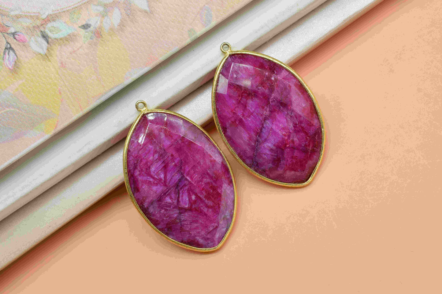 Natural Ruby 20x30mm Bezel,Marquise shape pendant,single Bail connector,Red gemstone Bezel charms,Handmade bezel Pendant,Ruby jewelry,Gift