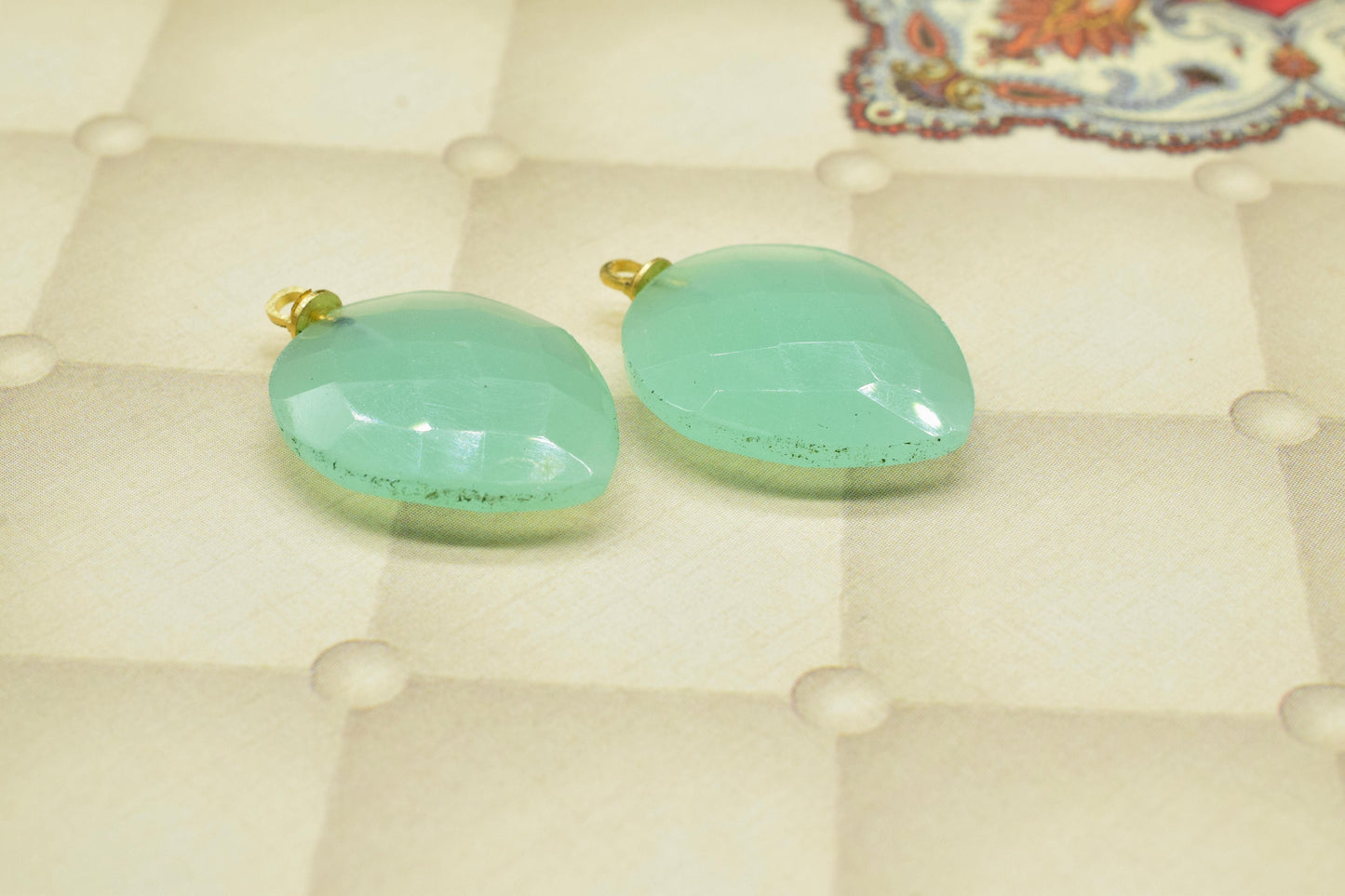 Aqua Quartz Pendant,Station Bezel Link Connector,Craft Supplies,Beads Jewelry Pendant,18x23mm Bezel charm,Teardrop Drill Pendant Charm,Gift