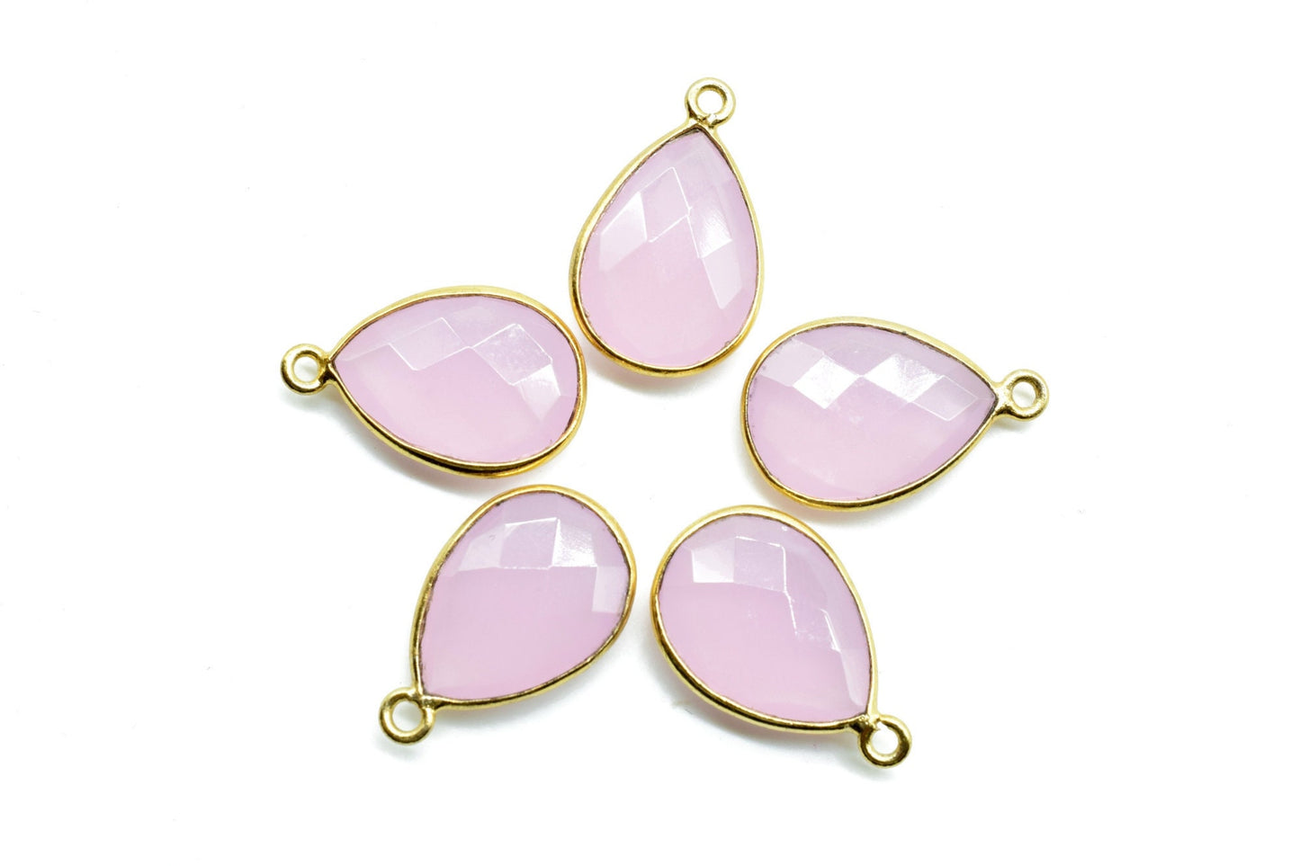 Pink Chalcedony 12x16mm Bezel charm,Pink Chalcedony Teardrop pendant,Pink Chalcedony Faceted Bezel Link , Bezel Pack of five Piece Connector