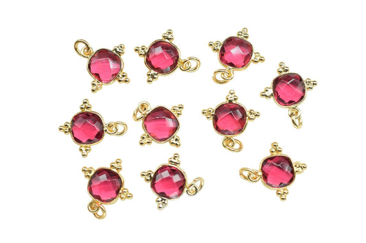 Pink Tourmaline 8mm Cushion Bezel charm/Station Bezel Link Supplies/Tourmaline Jewelry Making/Square Pendant//Gemstone Connector Pendant